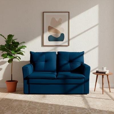 Sofá Mobi 2 Lugares Fixo 150CM Azul Suede Pequeno para Sala Herrero