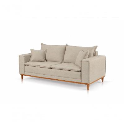 Sofá Margot 3 Lugares Fixo 180CM Bege Claro Linho Base Madeira Naluma Móveis