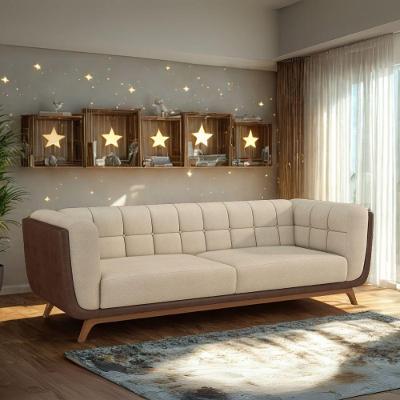 Sofá Madri 3 Lugares 240CM Off White Bouclê e Corino Marrom Divani