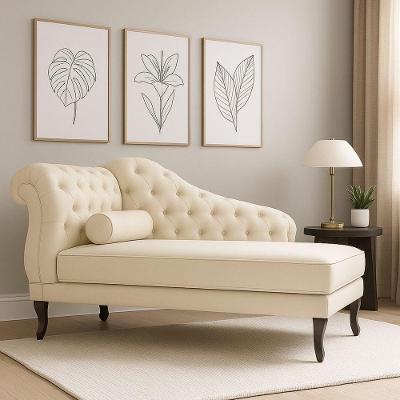 Sofá Recamier Divan 2 Lugares 150CM Bege Veludo Capitonê Pés Luis XV Divani