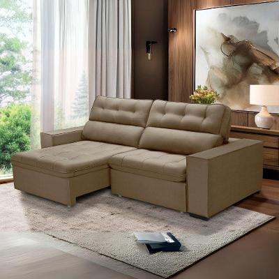Sofá com Chaise Victória 2 Lugares Retrátil e Reclinável 270CM Café Lansof Brasil