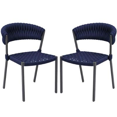 Cadeira Laguna com Estrutura em Alumínio Assento Vazado Corda Náutica Azul Marinho Trama Original