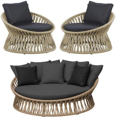 Chaise Monza Área Externa Alumínio Assento Estofado Corda Náutica Impermeável Amadeirado Trama