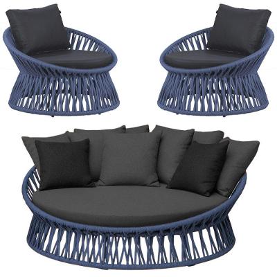 Chaise Monza Área Externa Alumínio Assento Estofado Corda Náutica Azul Marinho Trama Original