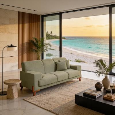 Sofá Milão 3 Lugares Fixo 209CM Verde Oliva Bouclê Clássico Linho Casa Imperial