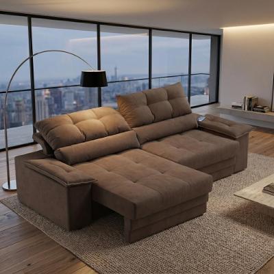 Sofá com Chaise Bariloche 4 Lugares Retrátil e Reclinável 240CM Marrom Cia Lar