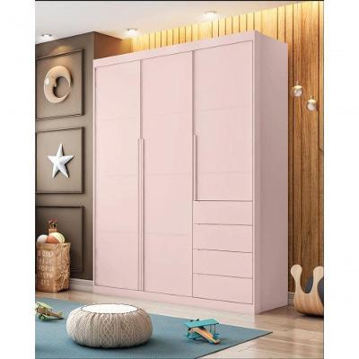Guarda Roupa Pérola Rosê 3 Portas Giratórias 4 Gavetas MDF Rosa Phoenix Baby 165CM