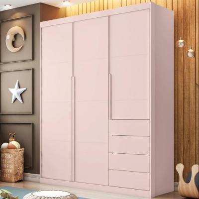 Guarda Roupa Pérola 3 Portas de Bater 4 Gavetas MDF Rosê Rosê 165CM Phoenix Baby