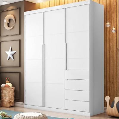 Guarda Roupa Pérola 3 Portas de Bater 4 Gavetas MDF Branco Phoenix Baby 165CM