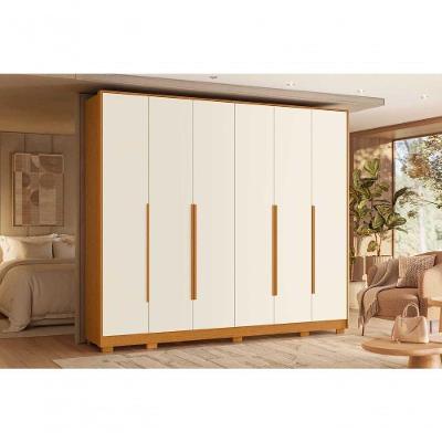 Guarda Roupa Casal Mercure 6 Portas de Bater 6 Gavetas Madeira Cinamomo Off White Albatroz