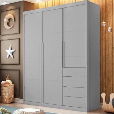 Guarda Roupa Pérola 3 Portas 4 Gavetas MDF Cinza Phoenix Baby