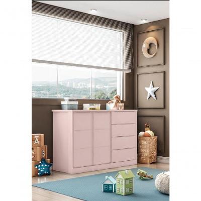Cômoda Infantil Pérola Rosê 4 Gavetas MDF Puxador de Metal Rosa Phoenix Baby 128CM