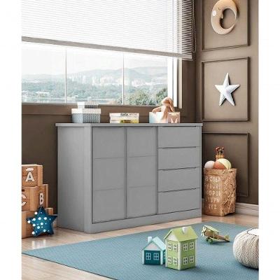 Cômoda Pérola 4 Gavetas e 2 Portas MDF Puxador MDF Cinza Phoenix Baby 130CM
