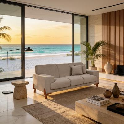 Sofá Milão 3 Lugares Fixo 209CM Bege Linho Clássico Living Casa Imperial