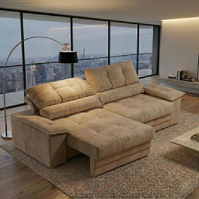Sofá com Chaise Bariloche 4 Lugares Retrátil e Reclinável 240CM Bege Cia Lar