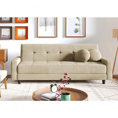 Sofá Cama Oslo 4 Lugares Reclinável 204CM Bege Suede com USB Almofadas Cia Lar