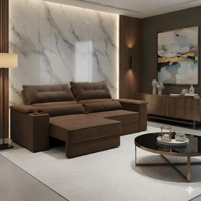 Sofá com Chaise Manhattan 3 Lugares Retrátil 210CM Marrom Suede Cia Lar