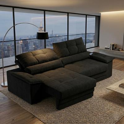 Sofá com Chaise Bariloche 4 Lugares Retrátil e Reclinável 240CM Preto Cia Lar