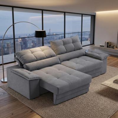Sofá com Chaise Bariloche 4 Lugares Retrátil e Reclinável 240CM Grafite Cia Lar
