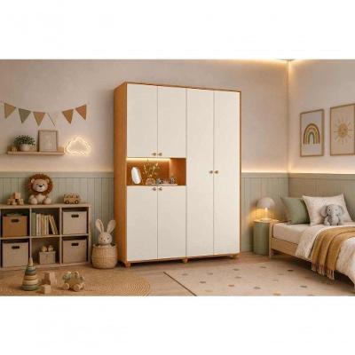 Guarda Roupa Infantil Vittoria 4 Portas de Bater 2 Gavetas MDP Cinamomo Off White 150CM Vittoria