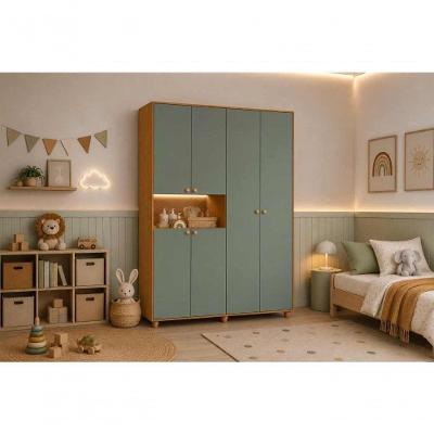 Guarda Roupa Infantil Vittoria 4 Portas Giratórias 2 Gavetas MDP Cinamomo Sálvia 150CM Vittoria