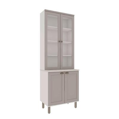 Cristaleira 80cm 2 Portas Vidro Balcão MDF 80CM Fendi com Branco Genialflex