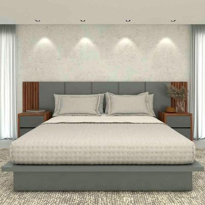 Cama King Cabeceira Ripada 2 Mesas 4 Gavetas MDF Cinza Sagrado Casa Lar Shop