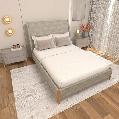 Cama Casal Estofada 2 Mesas MDF e Metal 2 Gavetas 148CM Linho Lincoln Amêndoa com Grigio