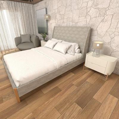 Cama Queen com Cabeceira e 2 Mesas Linho Lincoln Amêndoa com Grigio 2 Gavetas MDF 168CM