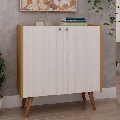 Buffet 2 Portas Frisadas 80cm Moderno MDF 80CM Cinamomo com White Laca Frisado