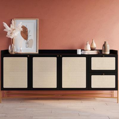 Buffet Industrial Retrô Tela Sintética 3 Portas 2 Prateleiras MDP 183CM Nero com Dourado Outras