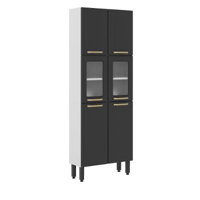 Armário Paneleiro de Cozinha Colors 6037 6 Portas Vidro Aço 70CM Grafite Bertolini