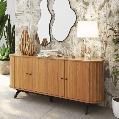 Balcão Buffet Aparador Linha Nature Contemporâneo Curvo 4 Portas MDF Freijó com Preto Fosco Dalla