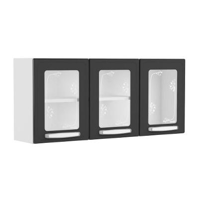 Armário Aéreo de Cozinha Evidence 120CM 3 Portas Aço Vidro Preto Bertolini