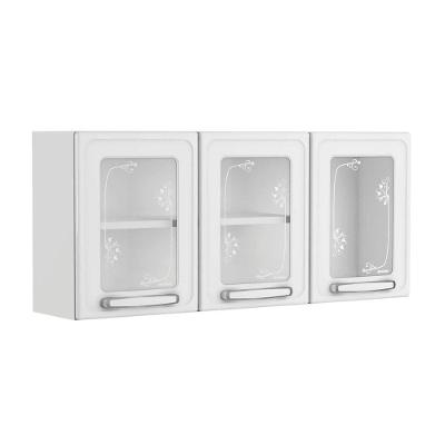 Armário Aéreo de Cozinha Evidence 120CM 3 Portas Aço Vidro Branco Bertolini