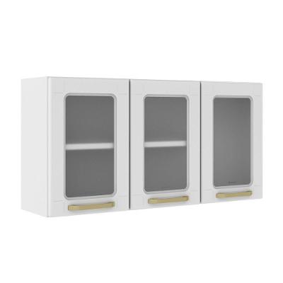 Armário Aéreo de Cozinha 6010 105CM 3 Portas Aço Vidro Branco Bertolini