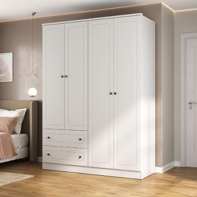 Guarda Roupa Solteiro 4 Portas Bater 2 Gavetas MDF Branco