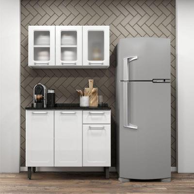 Cozinha Compacta em Aco Multipla CONJMTP15 6 Portas 2 Gavetas Branco e Preto Bertolini