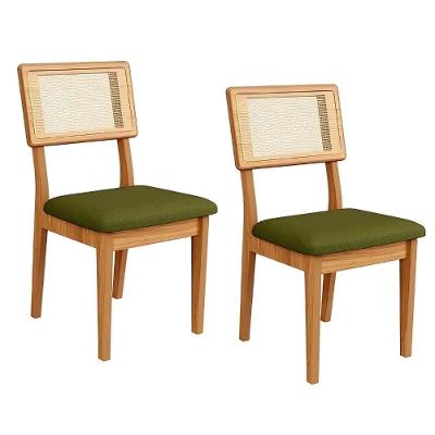 Kit 2 Cadeiras para Sala de Jantar Tela Sintética MDF Assento em Linho Verde Dalla Costa Móveis