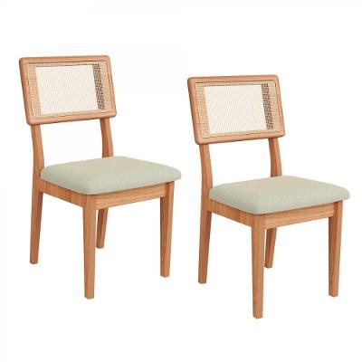 Kit 2 Cadeiras para Sala de Jantar MDF Tecido Bouclé e Linho Freijó com Cesare Escuro Dalla Costa