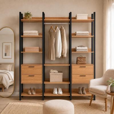 Guarda Roupa Closet Modulado Casal 4 Gavetas MDF Freijó com Preto Fosco Dalla Costa Móveis