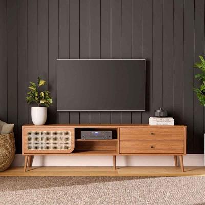 Rack para TV Rack Retrô para Tv 2,20 m Palha Natural 220CM MDF com Porta de Correr Freijó Dalla