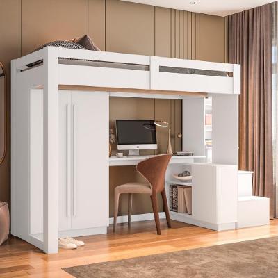 Cama Solteiro Alta com Guarda Roupa e Escrivaninha CRRUI-CAM014 MDF MDP Branco Multimóveis