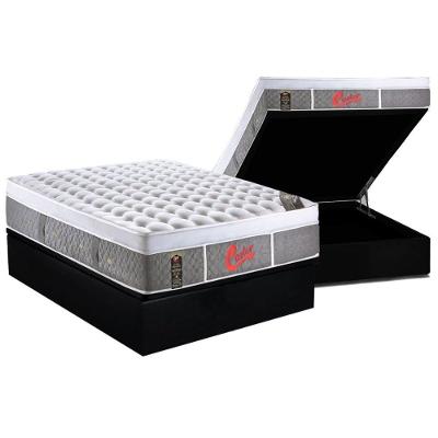 Cama Box com Baú Casal Molas Ensacadas g Star Light Plush Pillow Top Branco e Preto Colchões Castor
