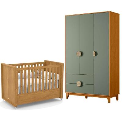 Berço Americano Tutto New MDF Freijó com Guarda Roupa Ipê Cinamomo Salvia Amadeirado Albatroz Móveis