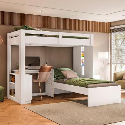 Beliche em l com Escrivaninha para Colchão 88x188cm Branco Multimóveis