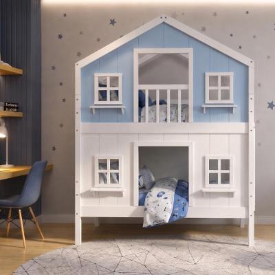 Beliche Infantil Solteiro Casinha dos Sonhos Madeira Maciça Branco Azul Housin