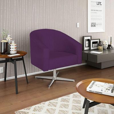 Poltrona Decorativa Luiza Base Giratória De Metal Suede Roxo