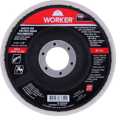 Disco Flap Feltro para Polimento e Lustro Inox 114,3x22,23mm Worker
