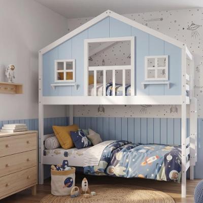 Beliche Casinha dos Sonhos com Varanda Madeira Maciça Branco Azul Solteiro Housin